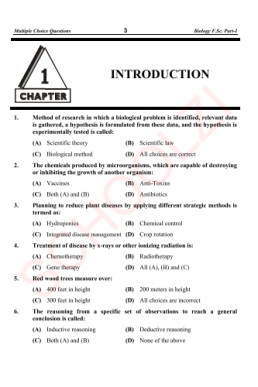 12th Class (Inter-II) Biology Full Book MCQs with Answer Key